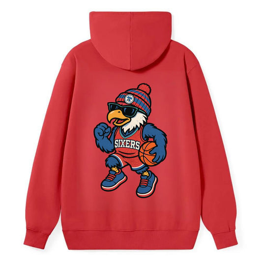 Philadelphia Eagle wearing 76ers red white and blue beanie with bell - Classic Pullover Hoodie - Red