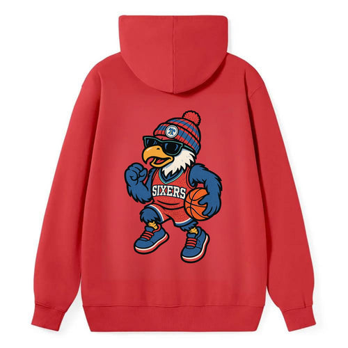 Philadelphia Eagle wearing 76ers red white and blue beanie with bell - Classic Pullover Hoodie