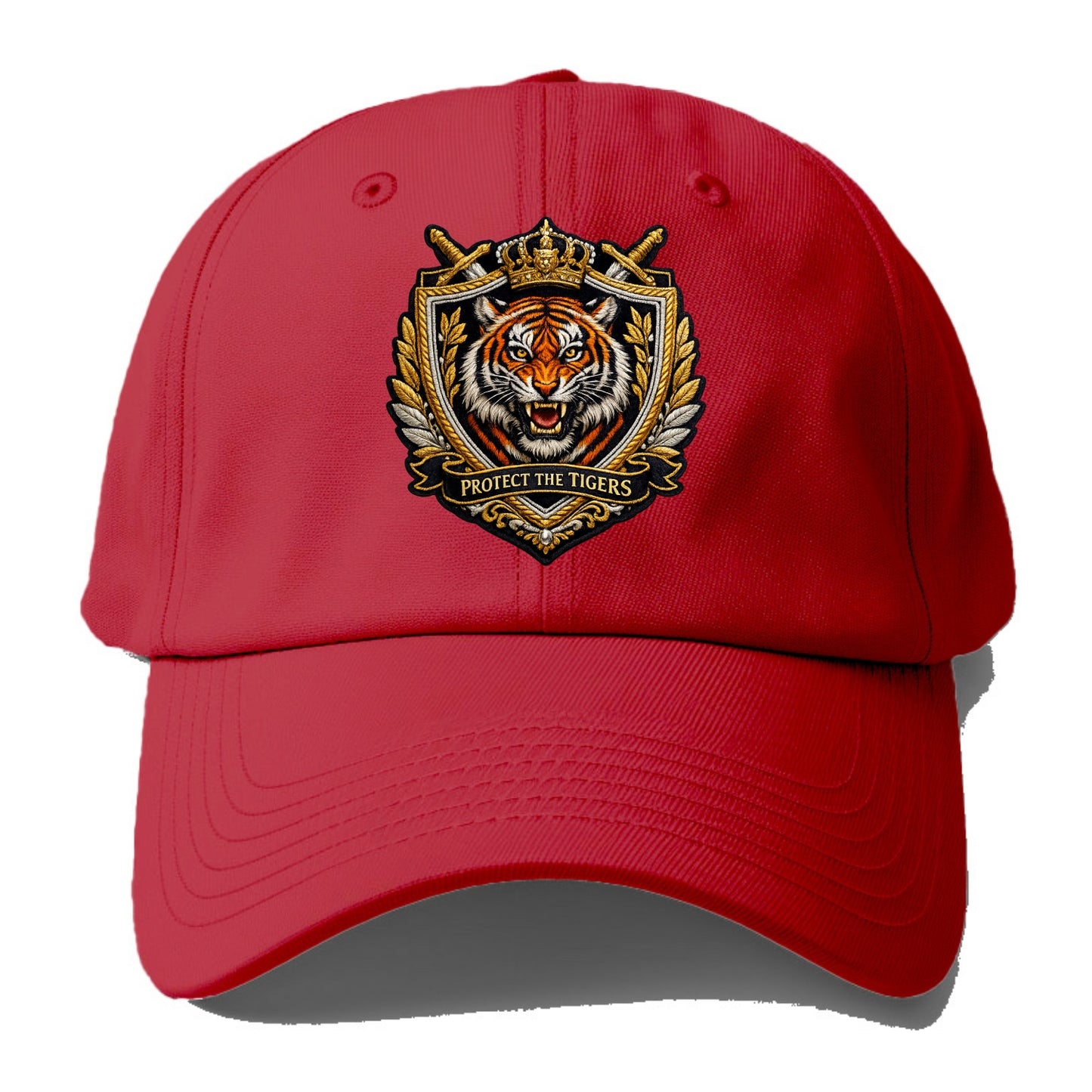 PROTECT THE TIGERS - tiger with shield in orange , big cat conservation - Baseball Cap - Red