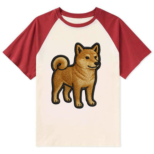 Shiba Inu - Trendy Japanese dog logo wit - Contrast Raglan T-shirt