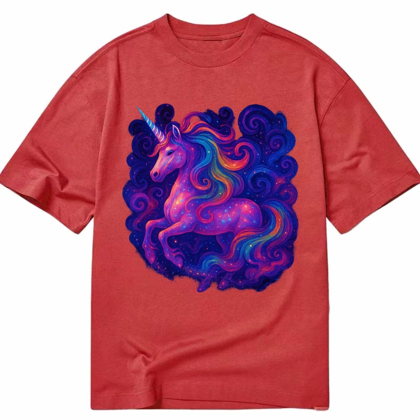 Magical unicorn with flowing rainbow gradient mane, iridescent horn with spiral - Classic T-shirt - Red