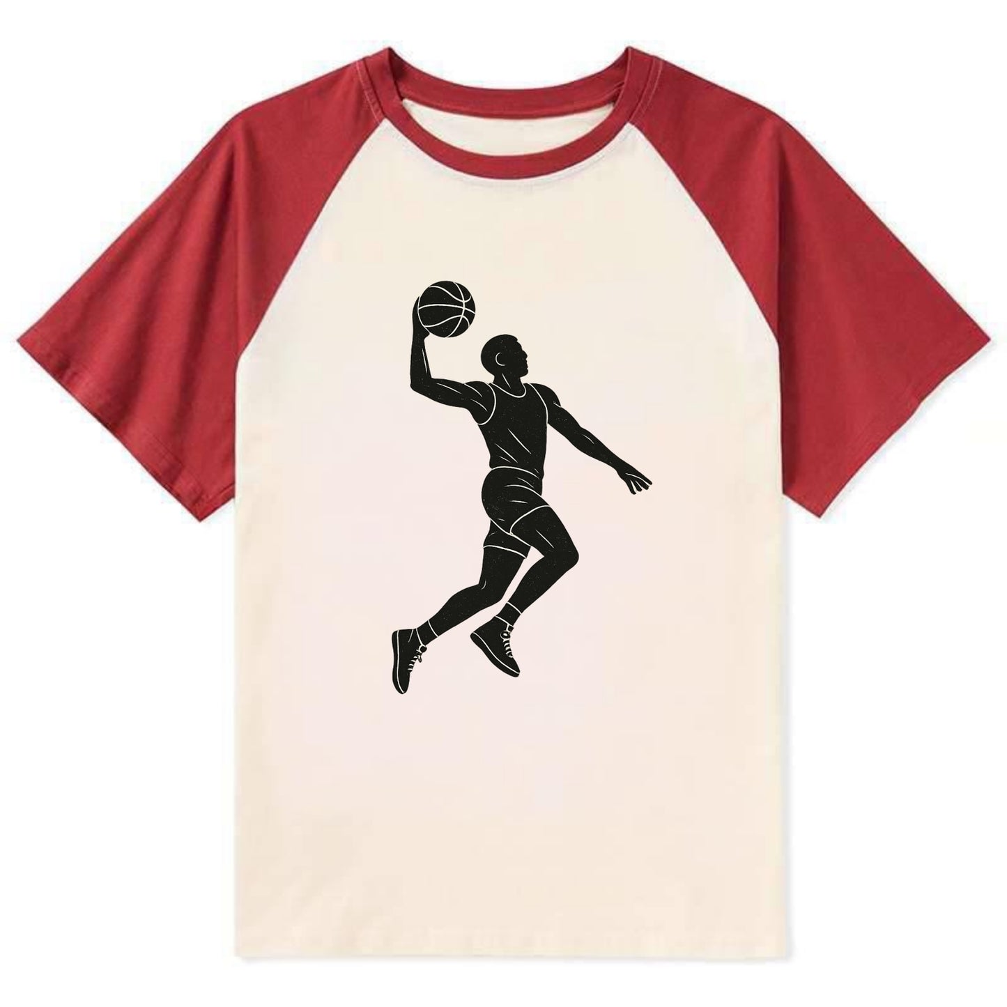 Basketball player dunking silhouette - Contrast Raglan T-shirt - Red