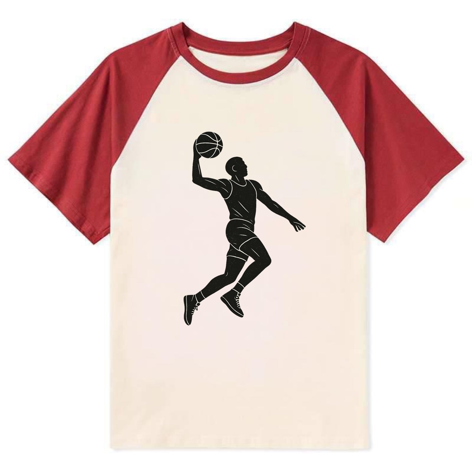 Basketball player dunking silhouette - Contrast Raglan T-shirt - Red