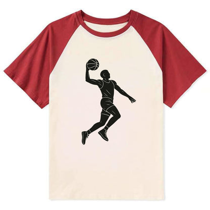 Basketball player dunking silhouette - Contrast Raglan T-shirt - Red