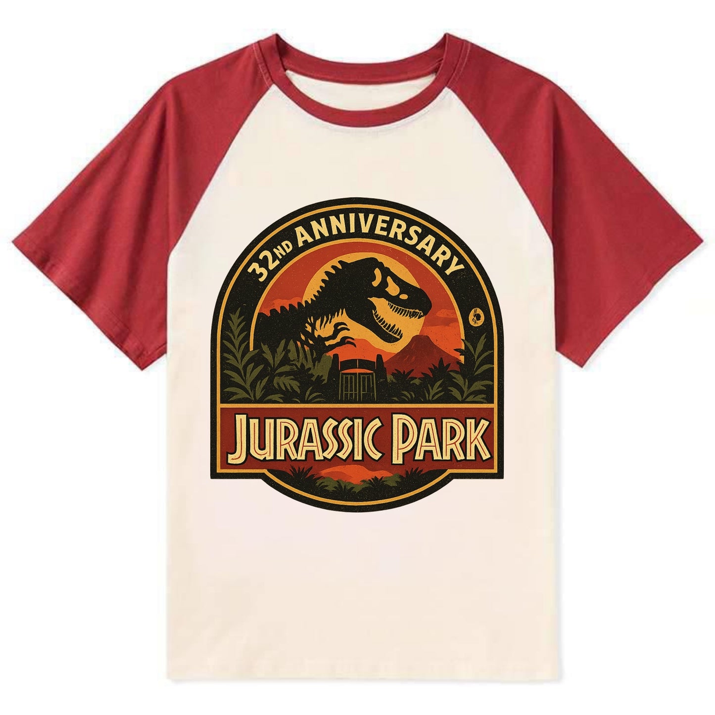 Jurassic Park 32nd Anniversary - Contrast Raglan T-shirt - Red