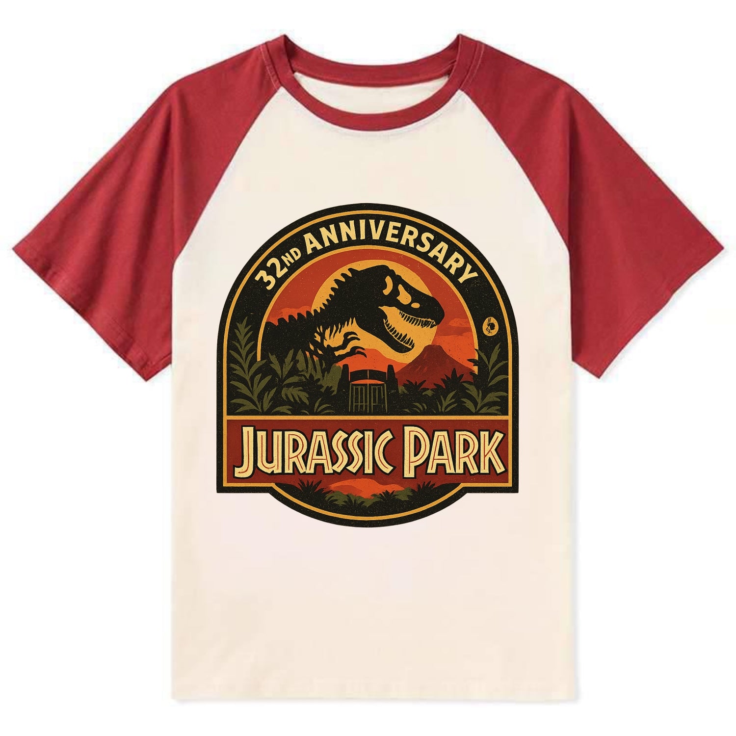 Jurassic Park 32nd Anniversary - Contrast Raglan T-shirt - Red