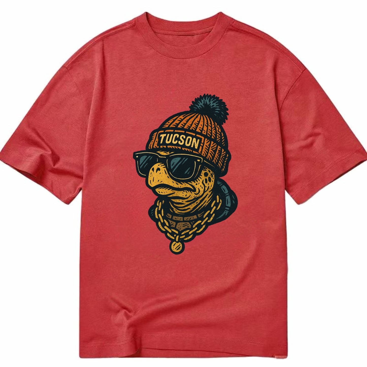 Tucson Desert Tortoise wearing Tucson beanie with pom pom and wayfarer sunglasses - Classic T-shirt - Red