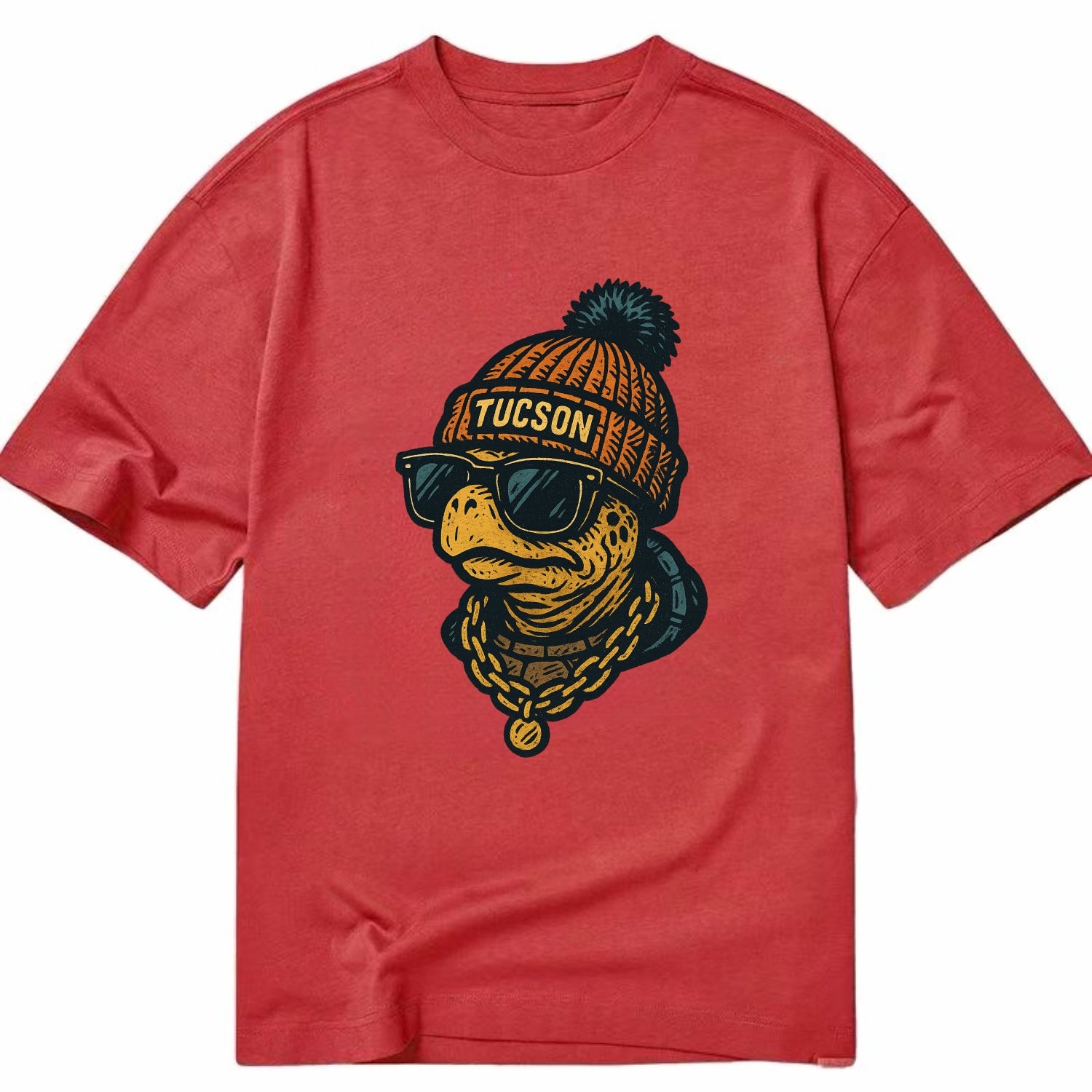Tucson Desert Tortoise wearing Tucson beanie with pom pom and wayfarer sunglasses - Classic T-shirt - Red