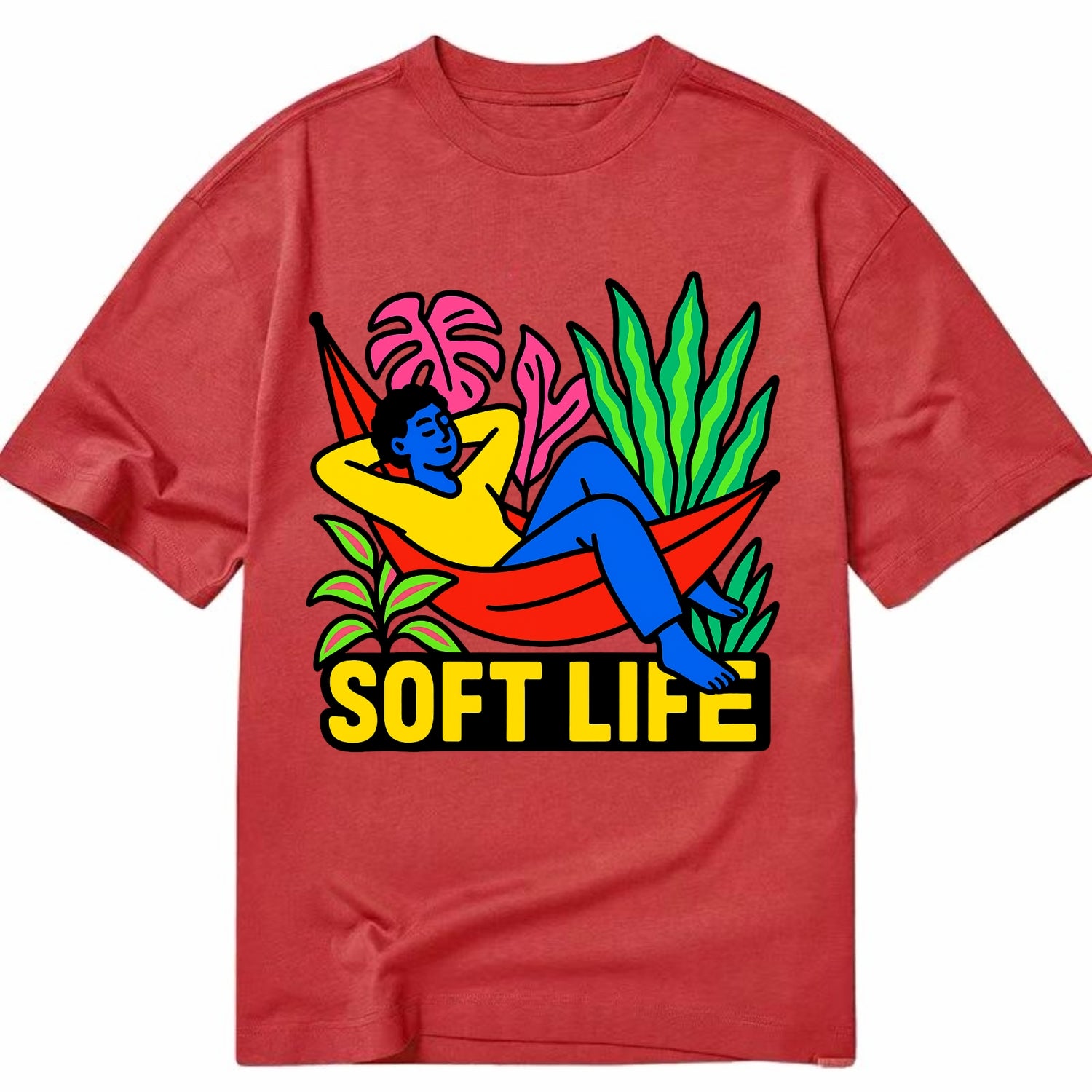 Person relaxing in hammock with plants - "soft life" aesthetic, peaceful living - Classic T-shirt - Red