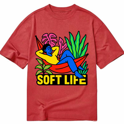 Person relaxing in hammock with plants - "soft life" aesthetic, peaceful living - Classic T-shirt - Red