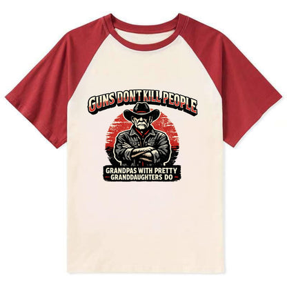 Grandpas Pretty Granddaughters - Cowboy - Contrast Raglan T-shirt - Red