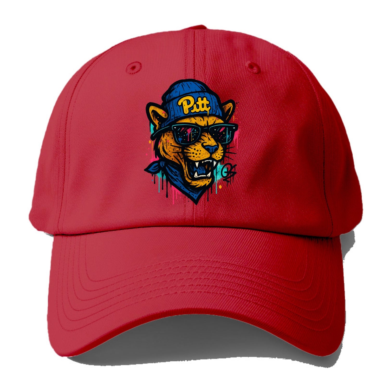 Pittsburgh Panther wearing Pitt beanie with script patch - Baseball Cap - Red