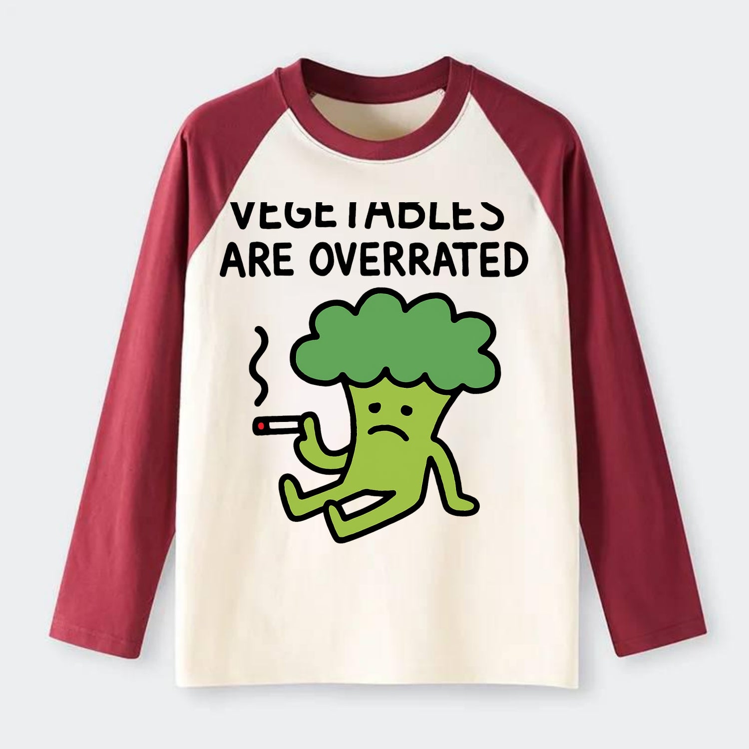 VEGETABLES ARE OVERRATED | Rebellious broccoli smoking - Raglan Long Sleeve T-Shirt - Red