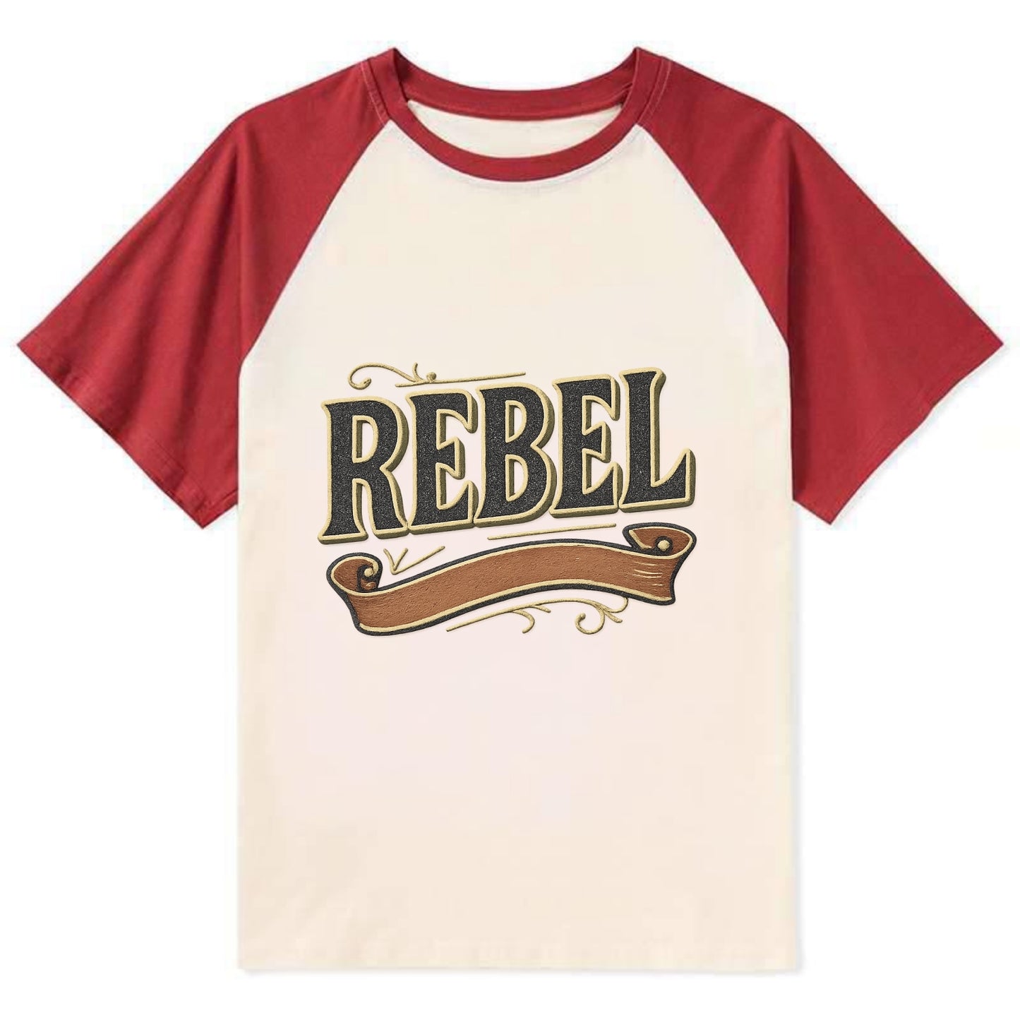 Bold typography design - "REBEL" - nonconformist, rule breaker, - Contrast Raglan T-shirt - Red