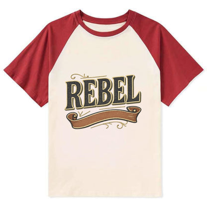 Bold typography design - "REBEL" - nonconformist, rule breaker, - Contrast Raglan T-shirt - Red