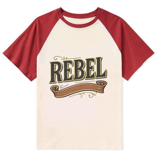 Bold typography design - "REBEL" - nonconformist, rule breaker, - Contrast Raglan T-shirt - Red