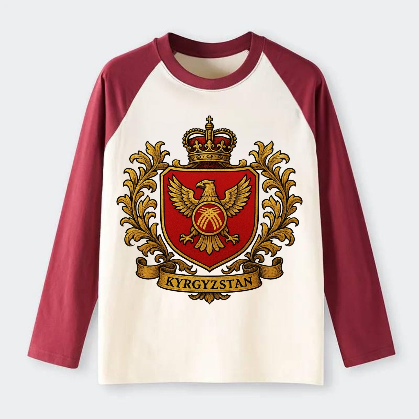 Kyrgyzstan Heritage Badge - Raglan Long Sleeve T-Shirt - Red