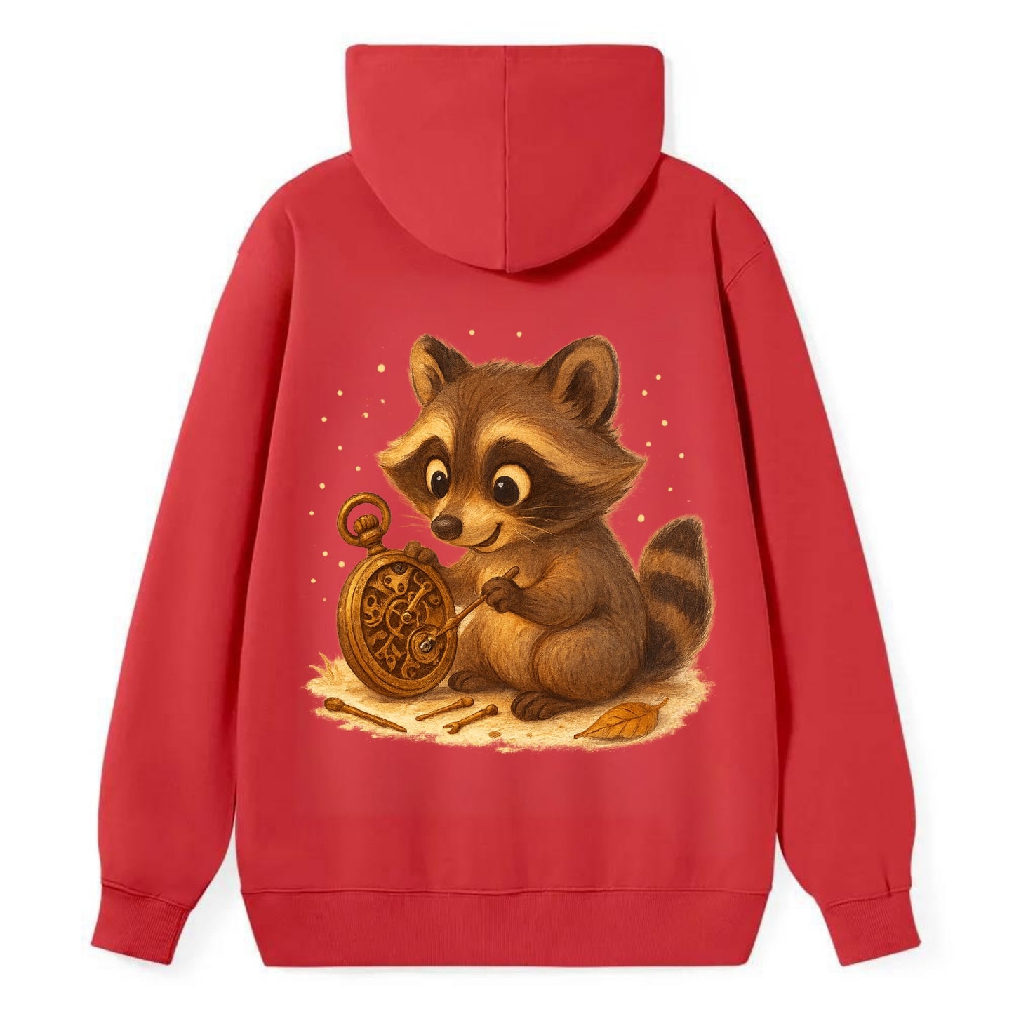 Raccoon tinkering with a steampunk pocket watch using tiny brass tools - Classic Pullover Hoodie - Red