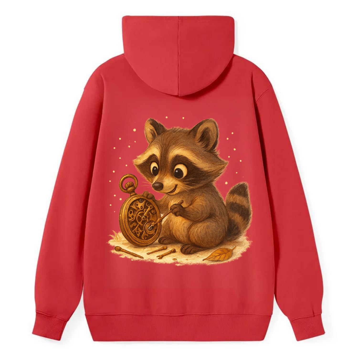 Raccoon tinkering with a steampunk pocket watch using tiny brass tools - Classic Pullover Hoodie - Red