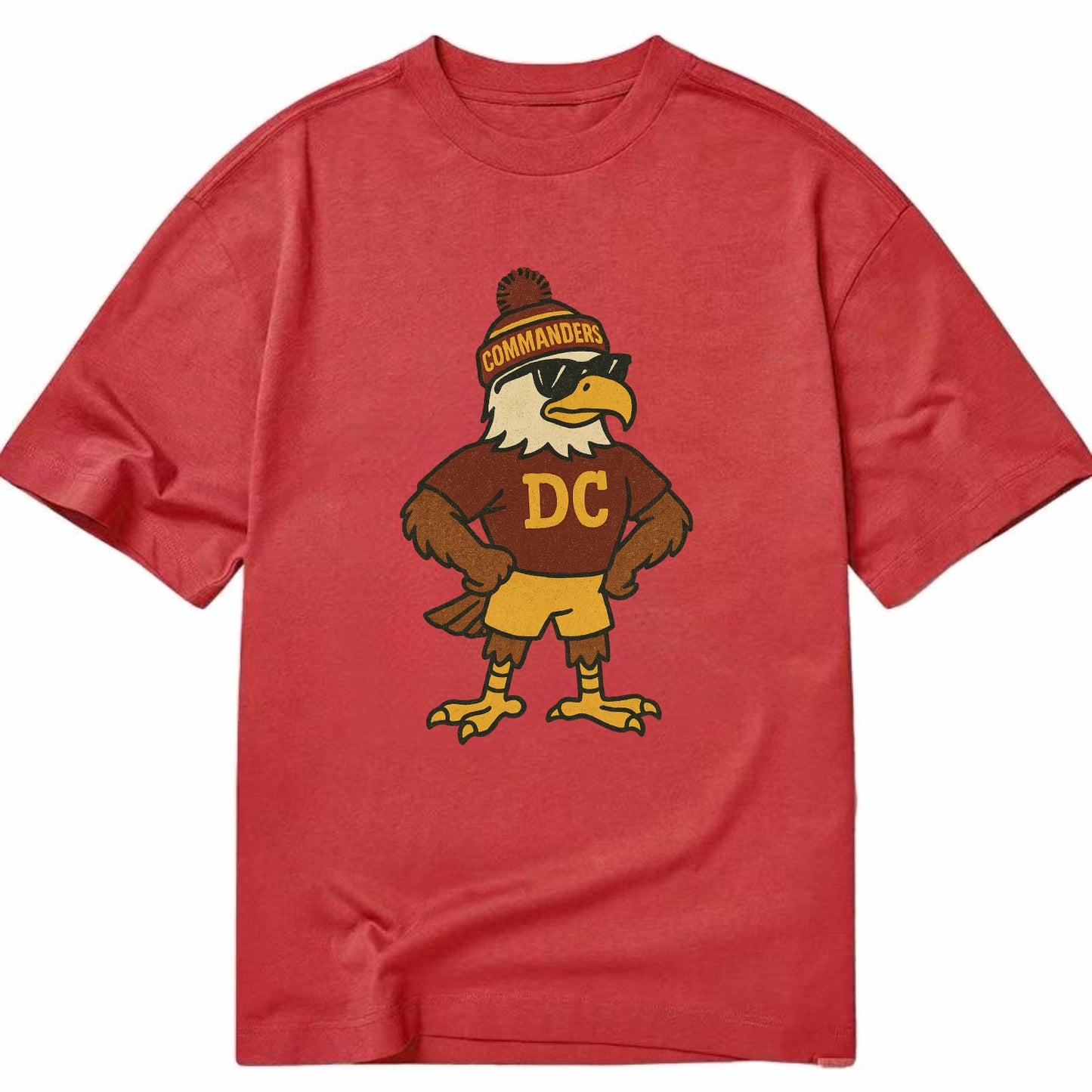 DC Eagle wearing Commanders burgundy and gold beanie with pom pom and wayfarer - Classic T-shirt - Red