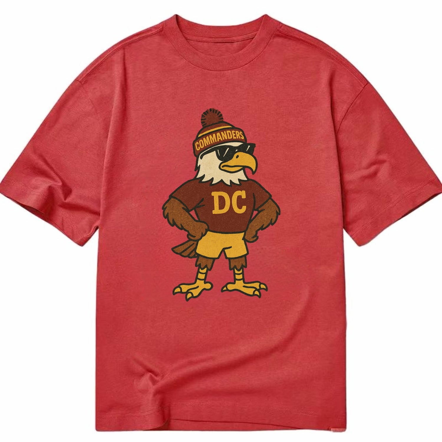 DC Eagle wearing Commanders burgundy and gold beanie with pom pom and wayfarer - Classic T-shirt - Red