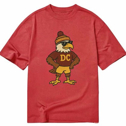 DC Eagle wearing Commanders burgundy and gold beanie with pom pom and wayfarer - Classic T-shirt - Red