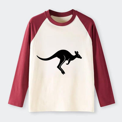 Kangaroo leaping across outback - Raglan Long Sleeve T-Shirt - Red