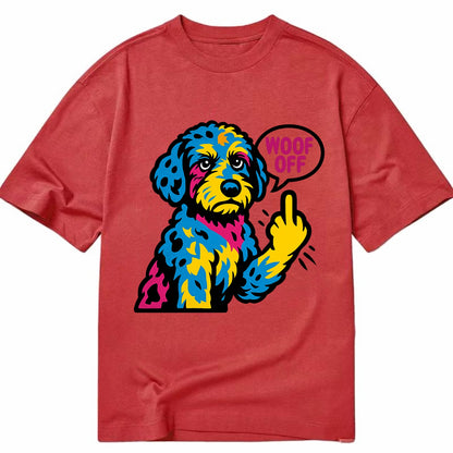 Aussiedoodle with merle patches and curly coat, playful smart paw raised - Classic T-shirt - Red