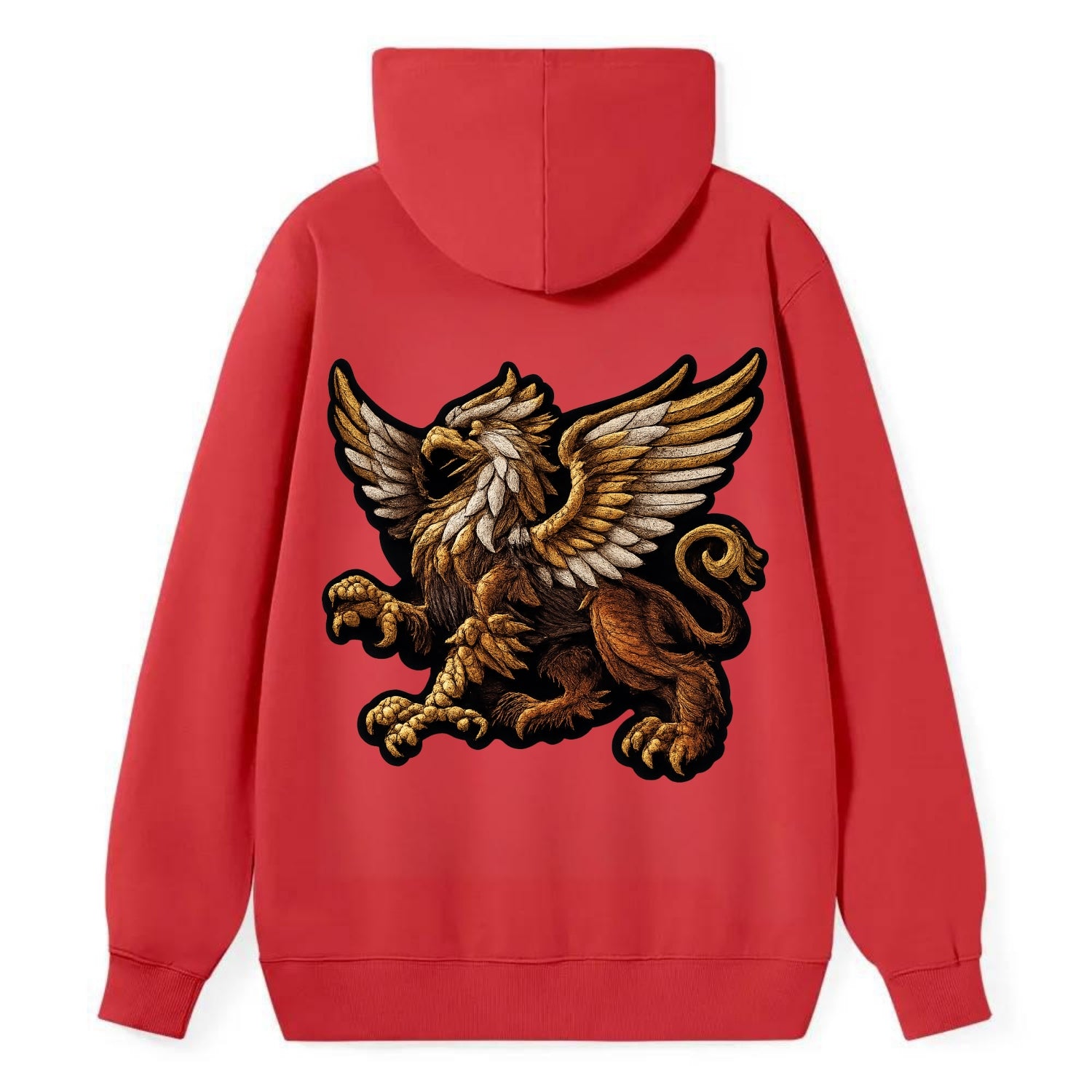 GRIFFIN BEAST - lion eagle hybrid in gold and brown , heraldic - Classic Pullover Hoodie - Red