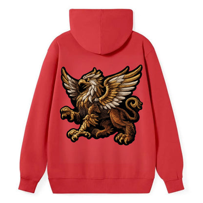GRIFFIN BEAST - lion eagle hybrid in gold and brown , heraldic - Classic Pullover Hoodie - Red