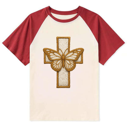Resurrection Cross  - Contrast Raglan T-shirt - Red