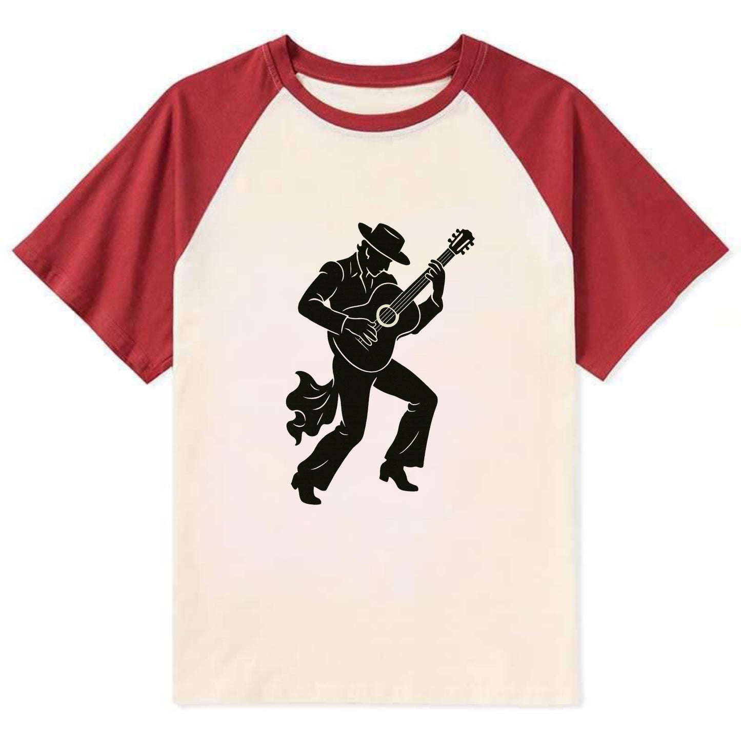 Flamenco guitarist dramatic pose - Contrast Raglan T-shirt - Red