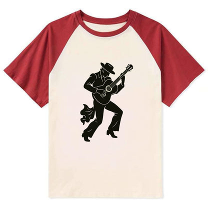 Flamenco guitarist dramatic pose - Contrast Raglan T-shirt - Red