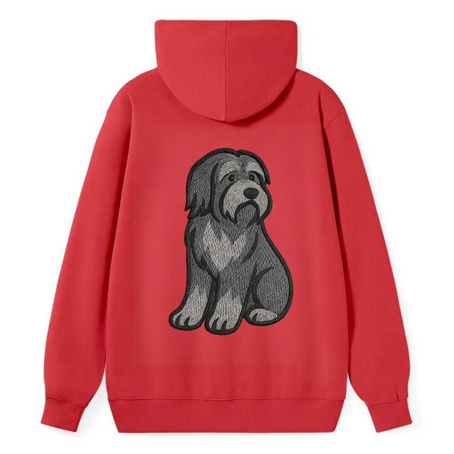 Bearded Collie - Gray shaggy coat embroidered pose - Classic Pullover Hoodie - Red