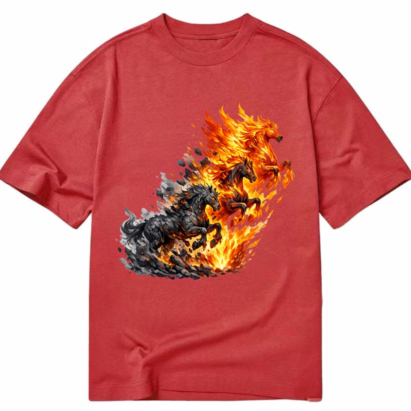 INFERNO STALLION | Horse made entirely of living flames | Blazing mane and tail | - Classic T-shirt - Red