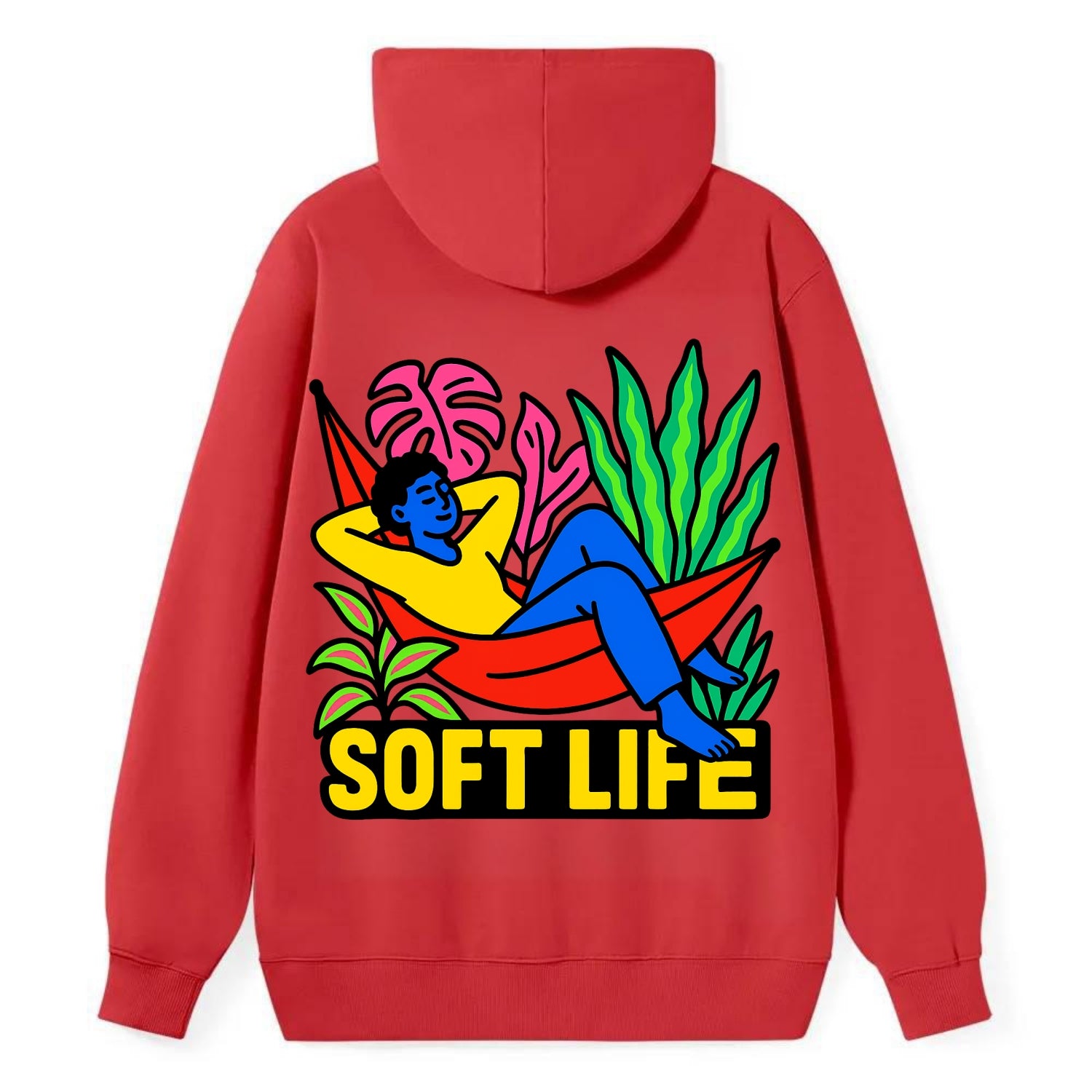Person relaxing in hammock with plants - "soft life" aesthetic, peaceful - Classic Pullover Hoodie - Red