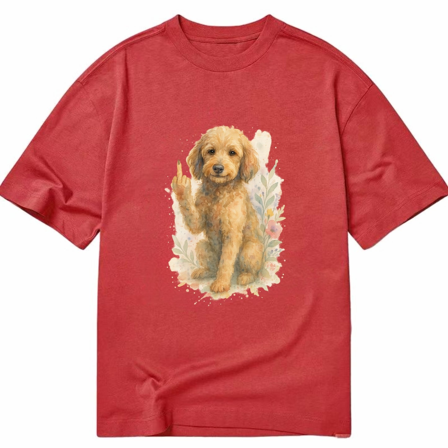 Labradoodle hypoallergenic with wavy coat, intelligent eyes, paw raised - Classic T-shirt - Red