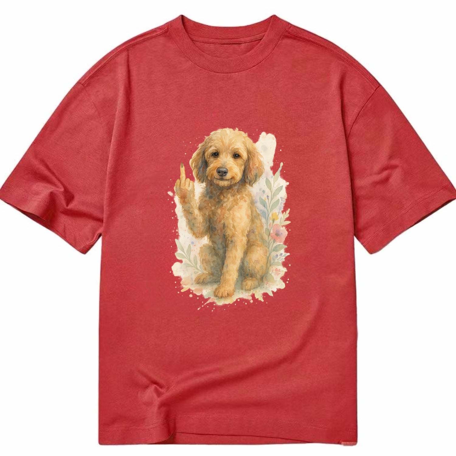 Labradoodle hypoallergenic with wavy coat, intelligent eyes, paw raised - Classic T-shirt - Red