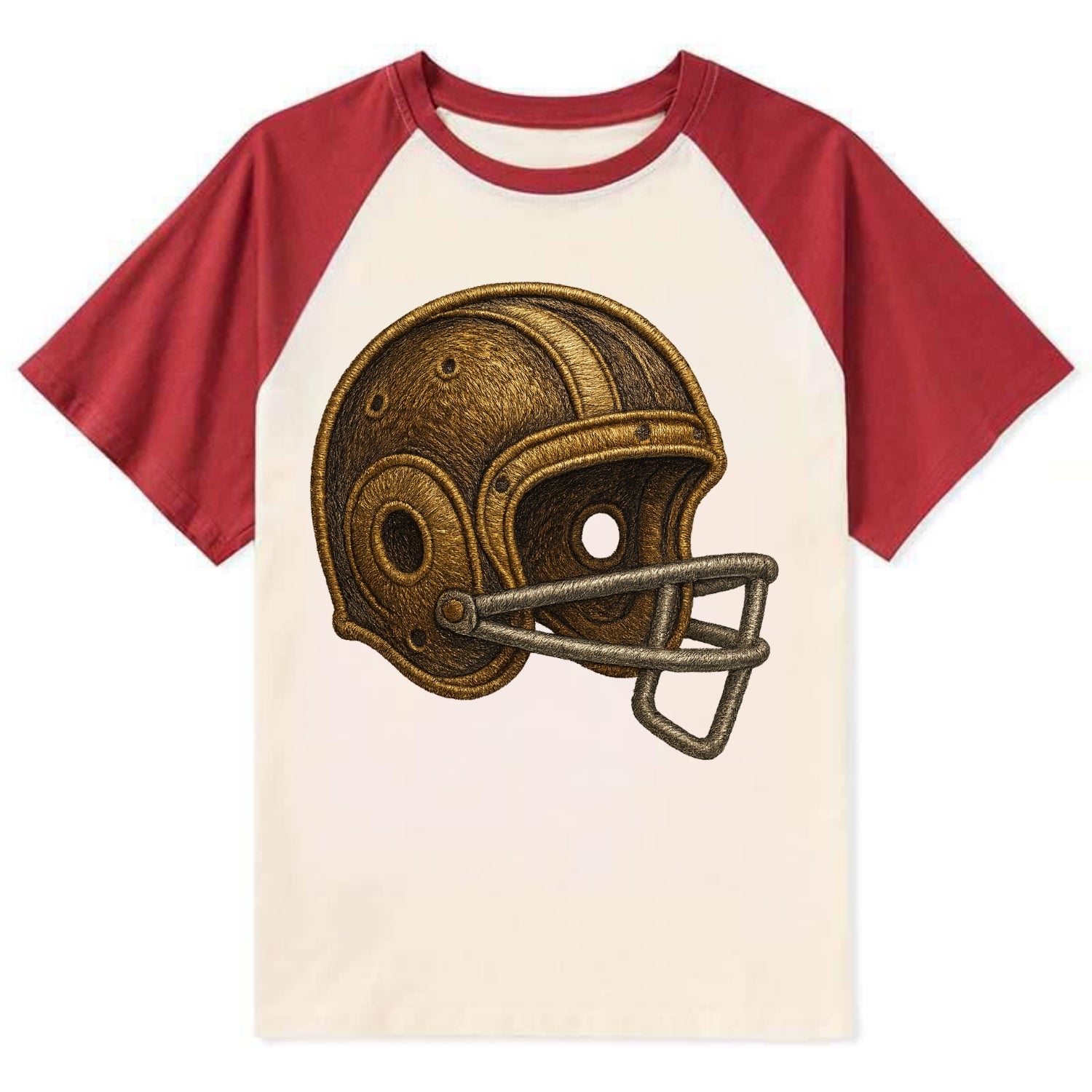 Football Helmet  - Contrast Raglan T-shirt - Red