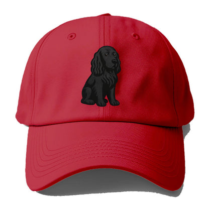 Field Spaniel - Black silky coat embroidered pose - Baseball Cap - Red