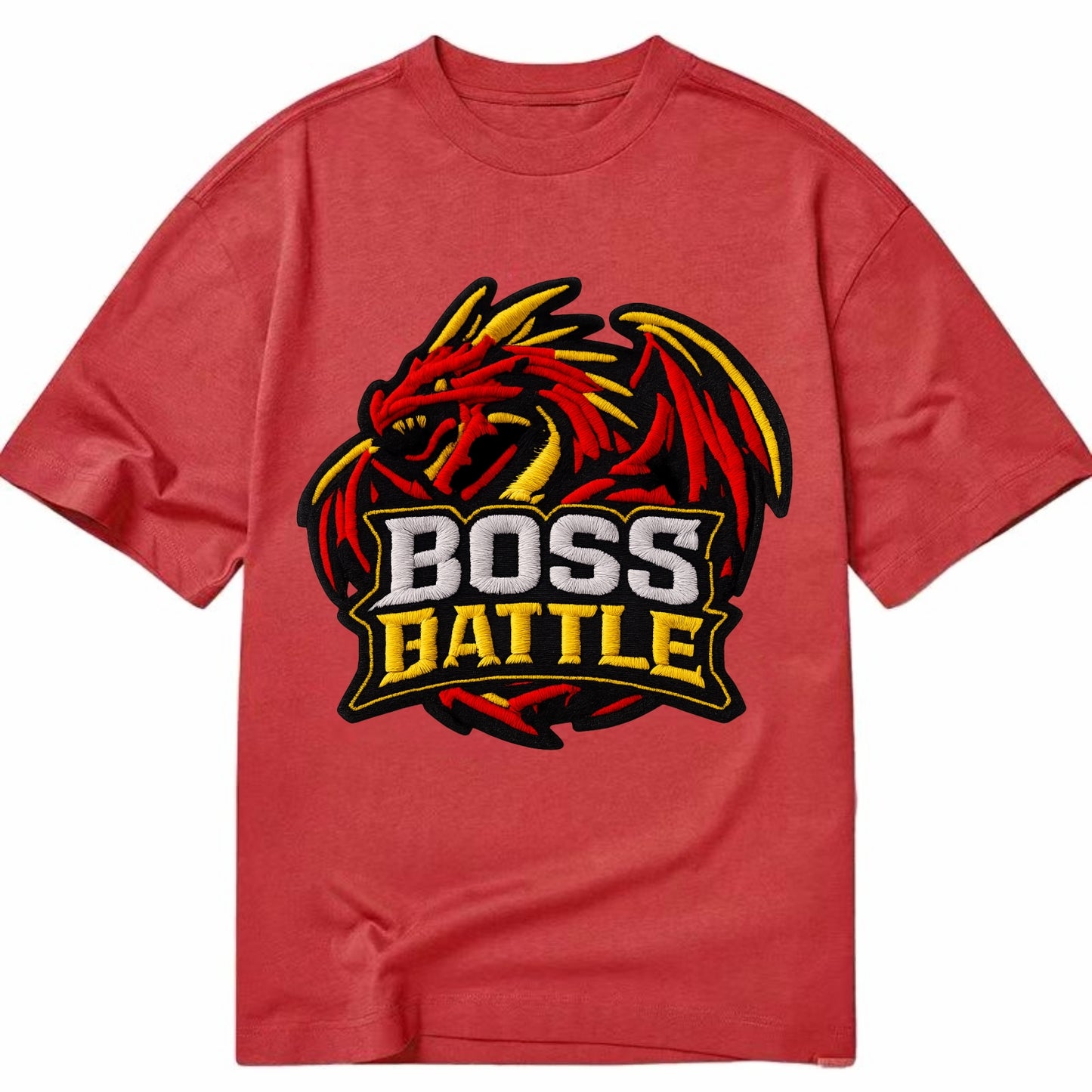 BOSS BATTLE - dragon silhouette in red and gold , raid - Classic T-shirt - Red