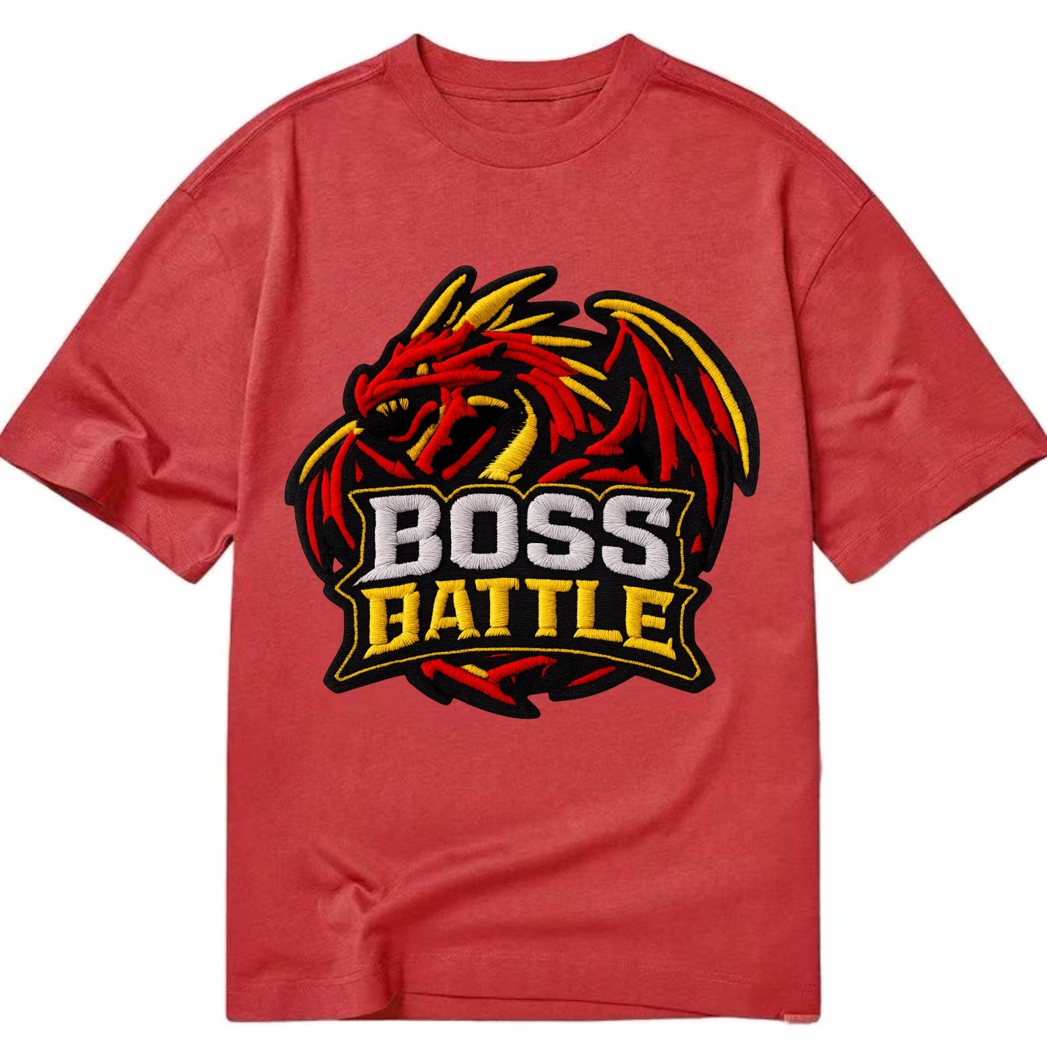 BOSS BATTLE - dragon silhouette in red and gold , raid - Classic T-shirt - Red