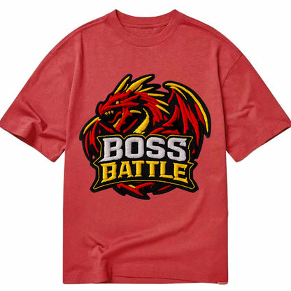BOSS BATTLE - dragon silhouette in red and gold , raid - Classic T-shirt - Red