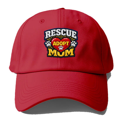 RESCUE MOM - heart with ADOPT text in red , shelter advocate - Baseball Cap - Red