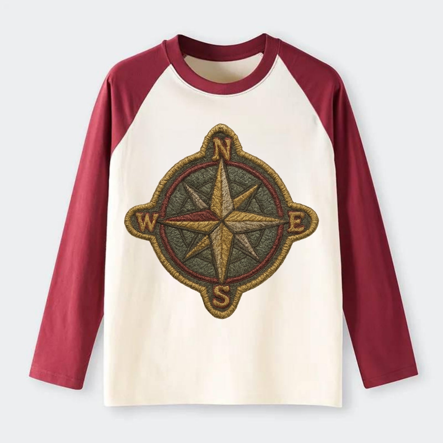 Compass rose with cardinal directions - explorer symbol - Raglan Long Sleeve T-Shirt - Red