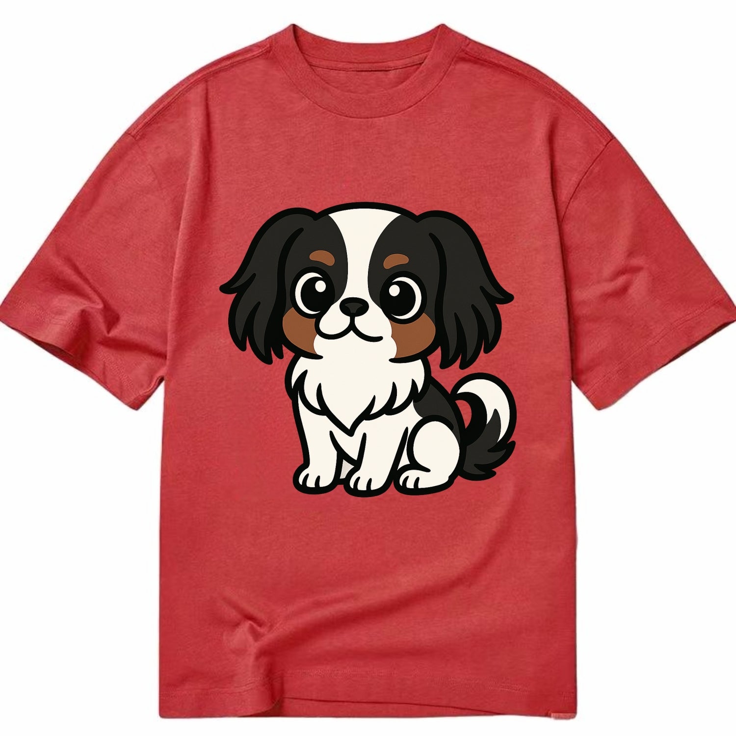 Japanese Chin - Black and white sitting pose - Classic T-shirt - Red