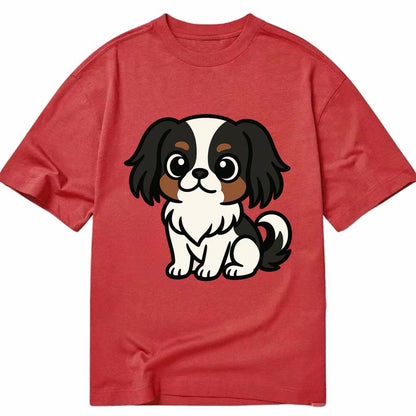 Japanese Chin - Black and white sitting pose - Classic T-shirt - Red