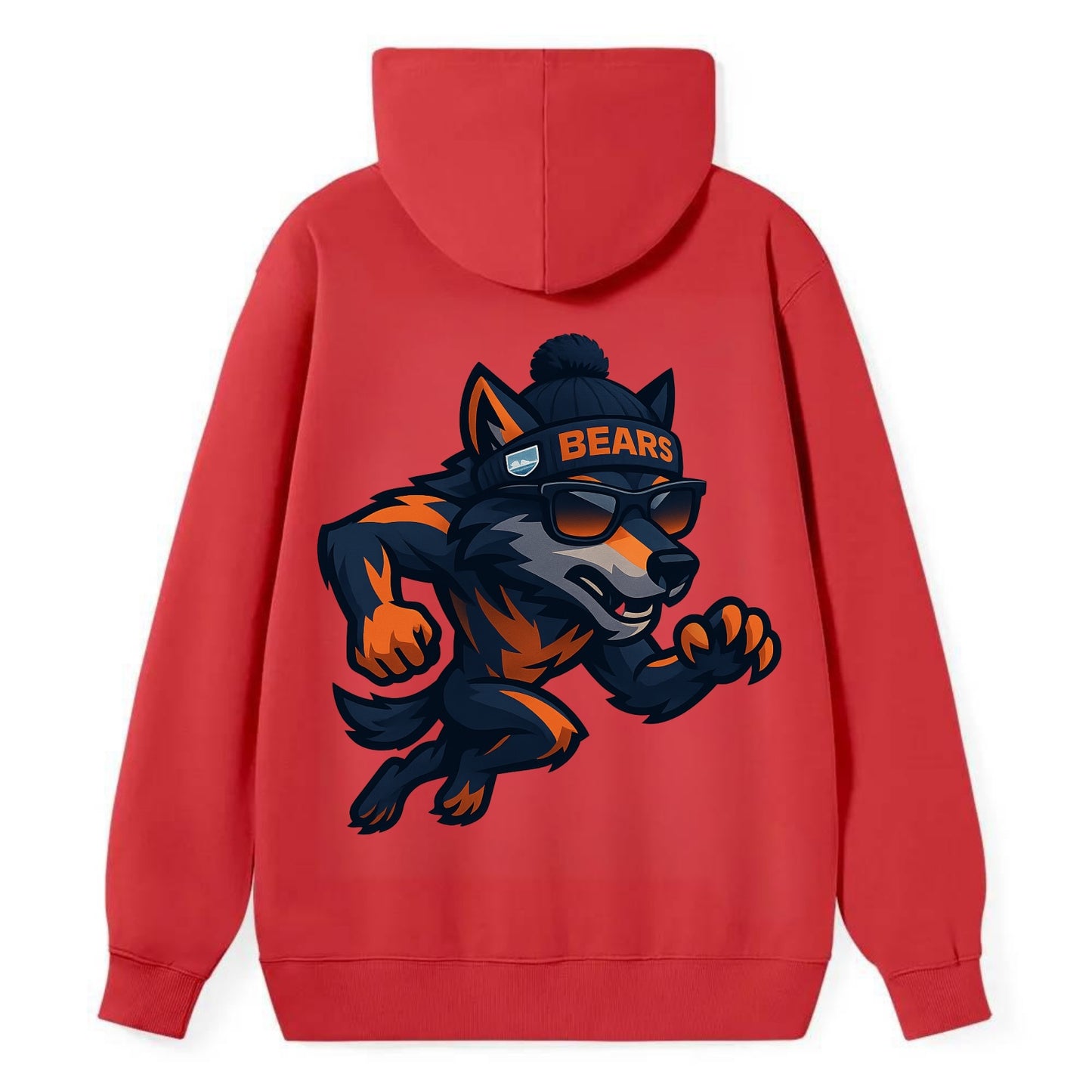 Chicago Wolf wearing Bears beanie with Lake Michigan patch and wayfarer - Classic Pullover Hoodie - Red