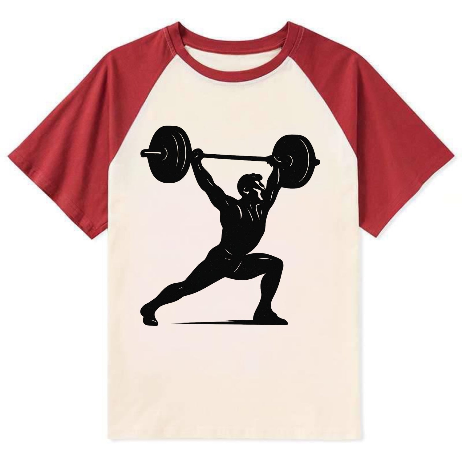 Weightlifter doing overhead snatch - Contrast Raglan T-shirt - Red