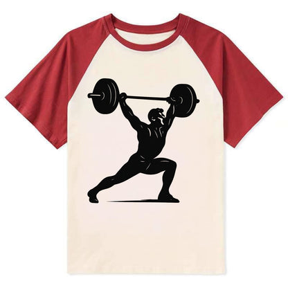 Weightlifter doing overhead snatch - Contrast Raglan T-shirt - Red